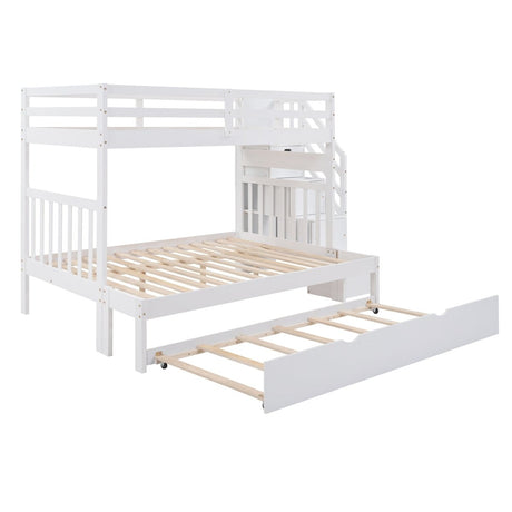 Solid Wood Twin Over Twin Full Bunk Bed With Trundle - Driftwood - Sleep Galleria