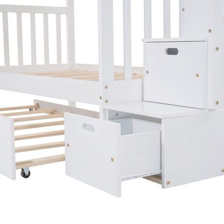 Solid Wood Twin Over Twin Full Bunk Bed With Trundle - Driftwood - Sleep Galleria