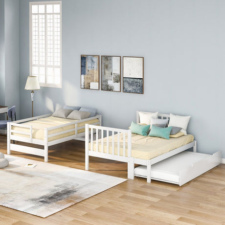 Solid Wood Twin Over Twin Full Bunk Bed With Trundle - Driftwood - Sleep Galleria