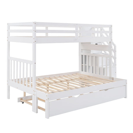 Solid Wood Twin Over Twin Full Bunk Bed With Trundle - Driftwood - Sleep Galleria