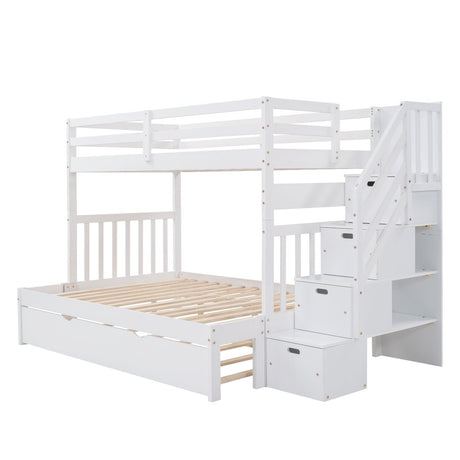 Solid Wood Twin Over Twin Full Bunk Bed With Trundle - Driftwood - Sleep Galleria