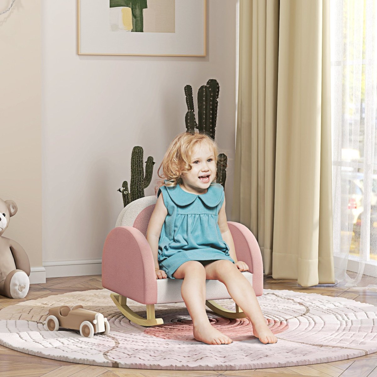 Toddler Velvet Pink Princess Crown Rocking Chair - Driftwood - Sleep Galleria