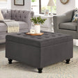 Tufted Square Linen Storage Ottoman With Wood Legs - Sleep Galleria