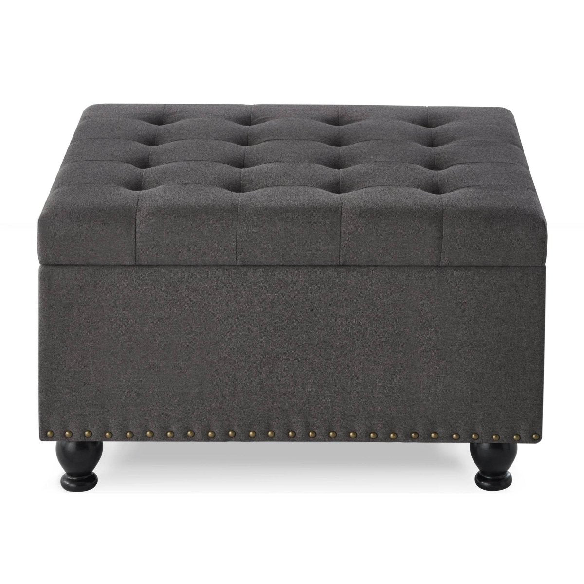 Tufted Square Linen Storage Ottoman With Wood Legs - Driftwood - Sleep Galleria