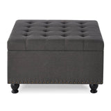Tufted Square Linen Storage Ottoman With Wood Legs - Driftwood - Sleep Galleria