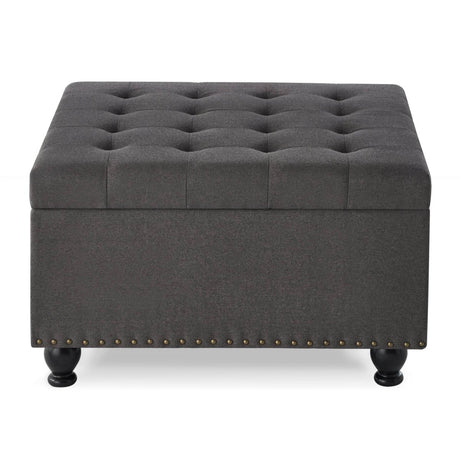 Tufted Square Linen Storage Ottoman With Wood Legs - Driftwood - Sleep Galleria
