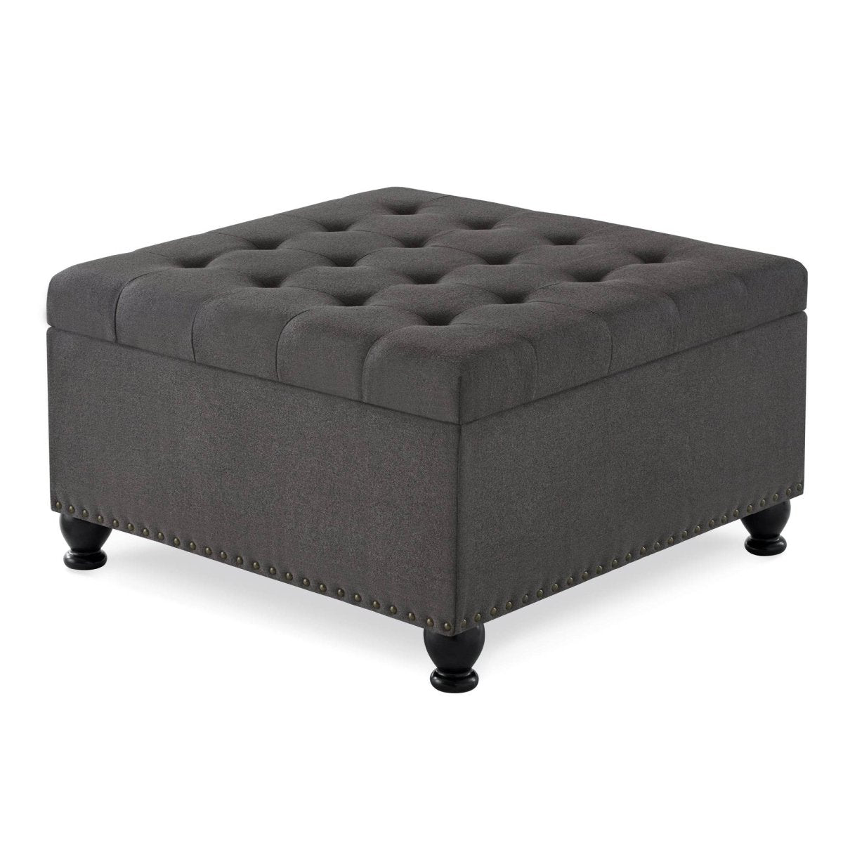 Tufted Square Linen Storage Ottoman With Wood Legs - Driftwood - Sleep Galleria