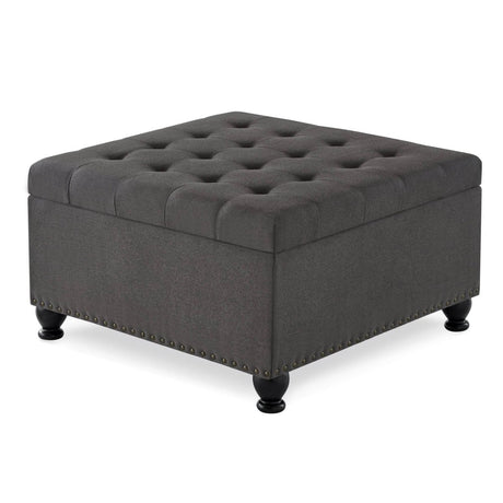 Tufted Square Linen Storage Ottoman With Wood Legs - Driftwood - Sleep Galleria