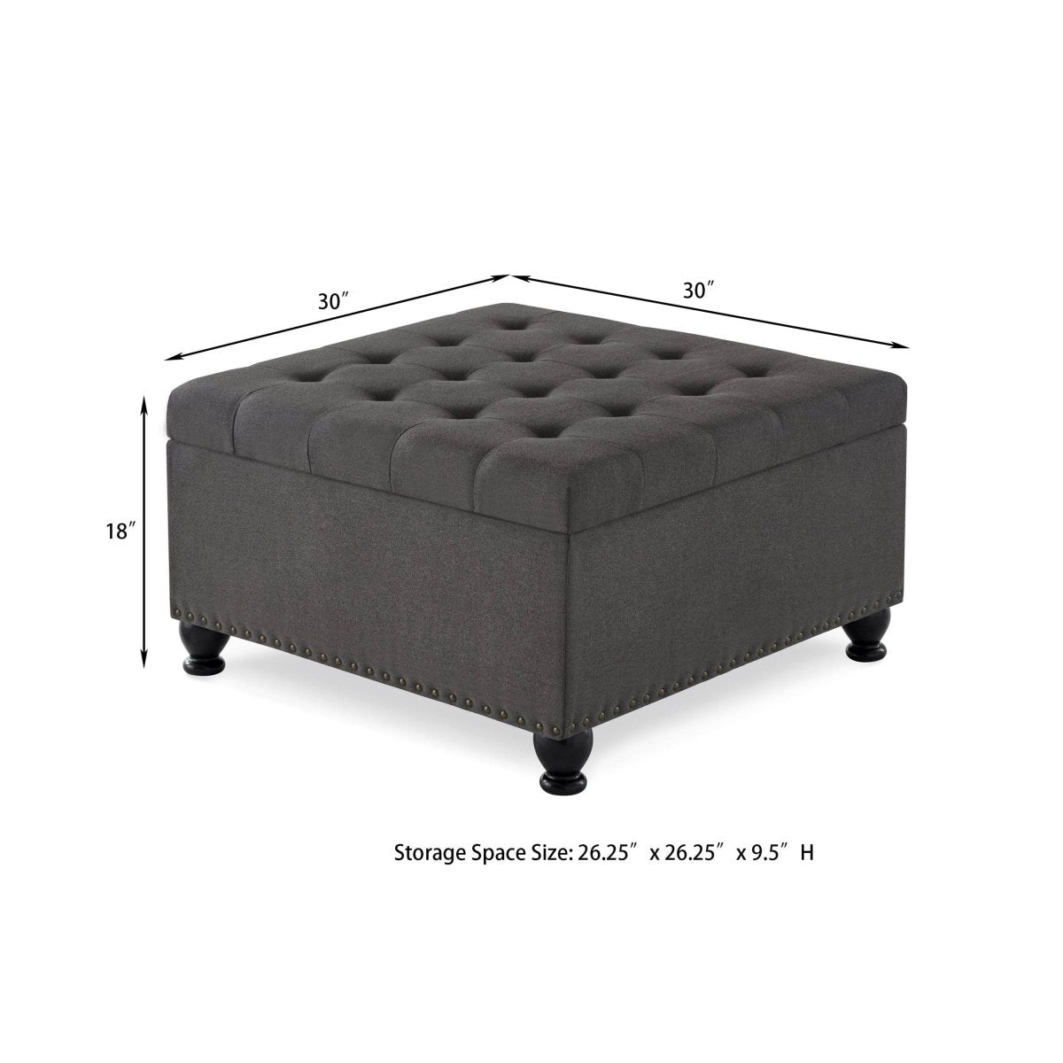 Tufted Square Linen Storage Ottoman With Wood Legs - Driftwood - Sleep Galleria
