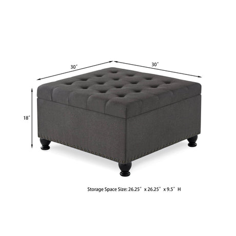 Tufted Square Linen Storage Ottoman With Wood Legs - Driftwood - Sleep Galleria