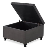 Tufted Square Linen Storage Ottoman With Wood Legs - Driftwood - Sleep Galleria