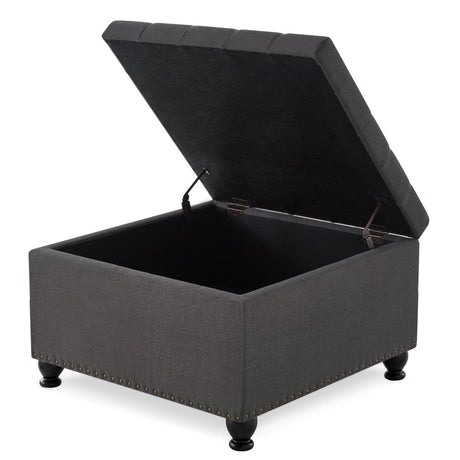Tufted Square Linen Storage Ottoman With Wood Legs - Driftwood - Sleep Galleria