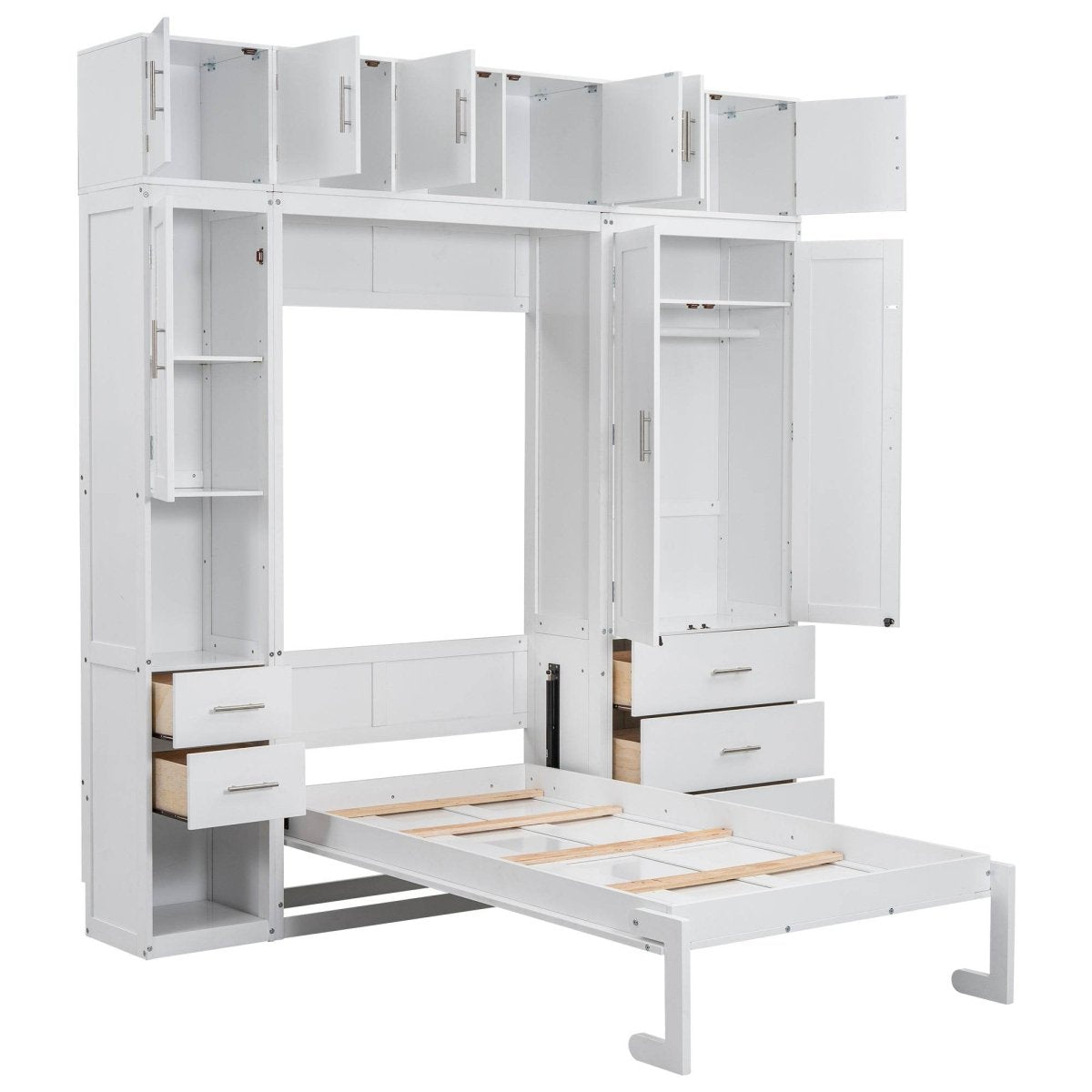 Twin Murphy Bed Frame With Lockers And Wardrobes - Driftwood - Sleep Galleria
