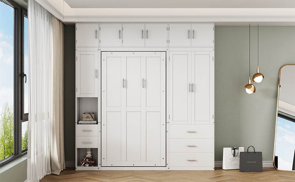 Twin Murphy Bed Frame With Lockers And Wardrobes - Driftwood - Sleep Galleria