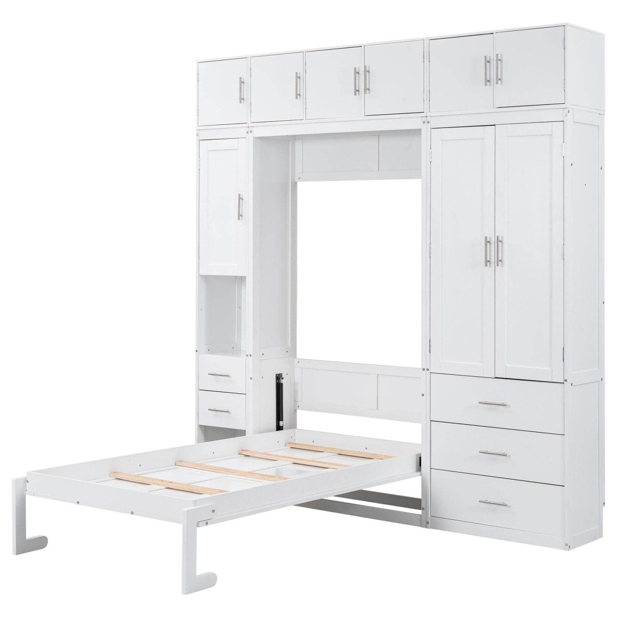Twin Murphy Bed Frame With Lockers And Wardrobes - Driftwood - Sleep Galleria