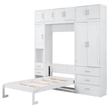 Twin Murphy Bed Frame With Lockers And Wardrobes - Driftwood - Sleep Galleria
