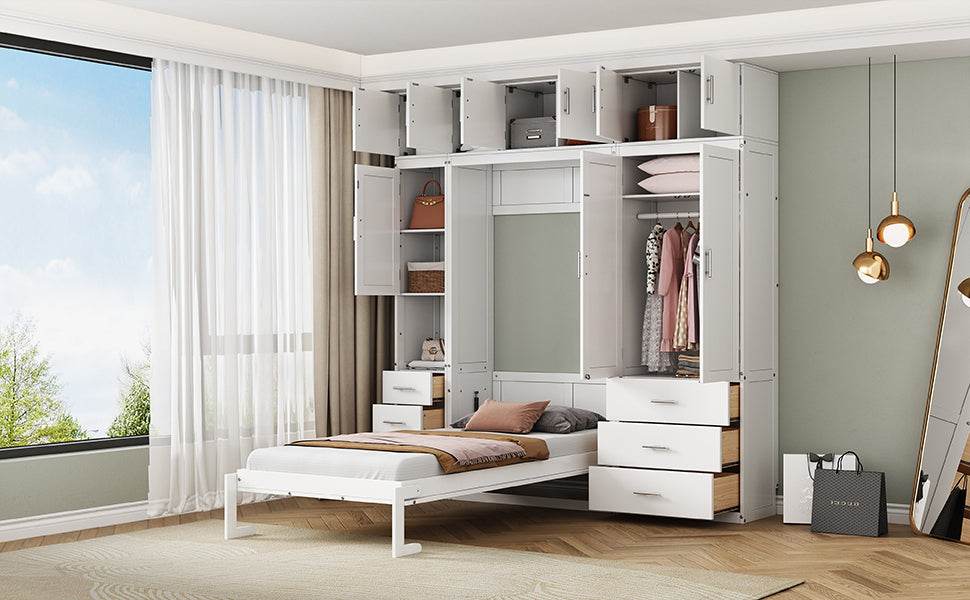 Twin Murphy Bed Frame With Lockers And Wardrobes - Driftwood - Sleep Galleria