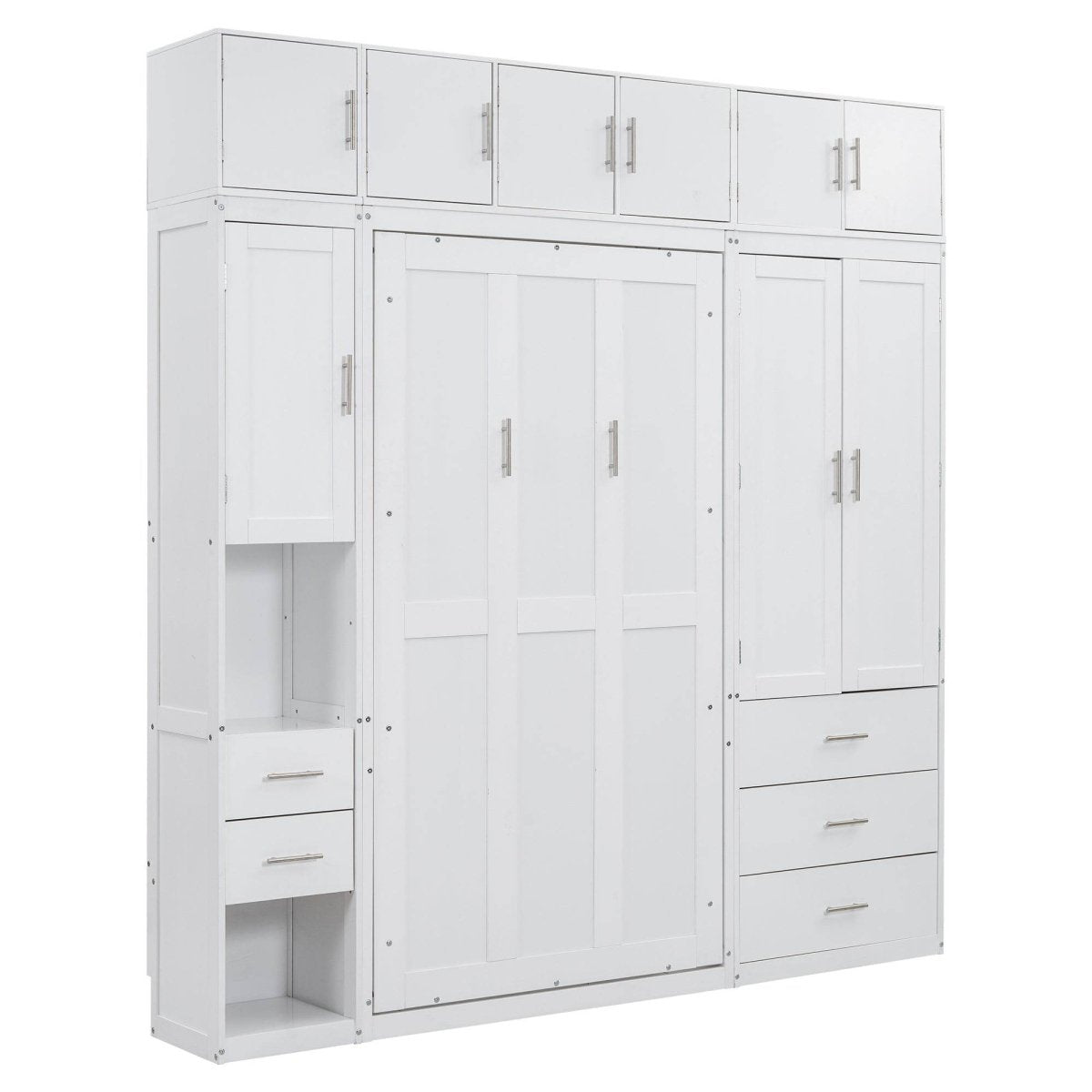 Twin Murphy Bed Frame With Lockers And Wardrobes - Driftwood - Sleep Galleria