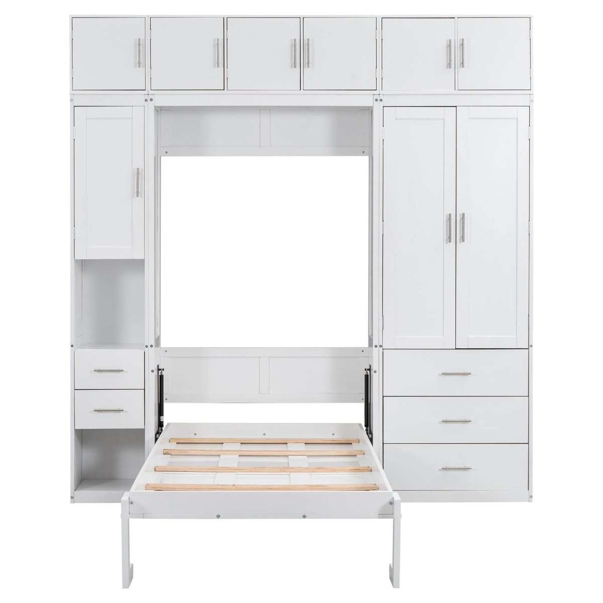 Twin Murphy Bed Frame With Lockers And Wardrobes - Driftwood - Sleep Galleria