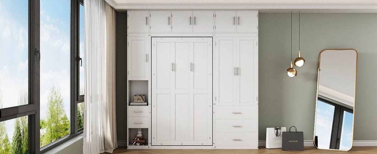 Twin Murphy Bed Frame With Lockers And Wardrobes - Driftwood - Sleep Galleria