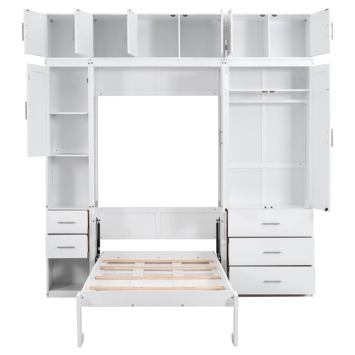 Twin Murphy Bed Frame With Lockers And Wardrobes - Driftwood - Sleep Galleria
