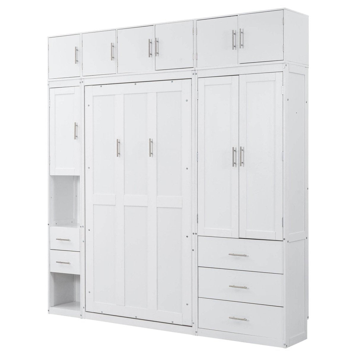Twin Murphy Bed Frame With Lockers And Wardrobes - Driftwood - Sleep Galleria