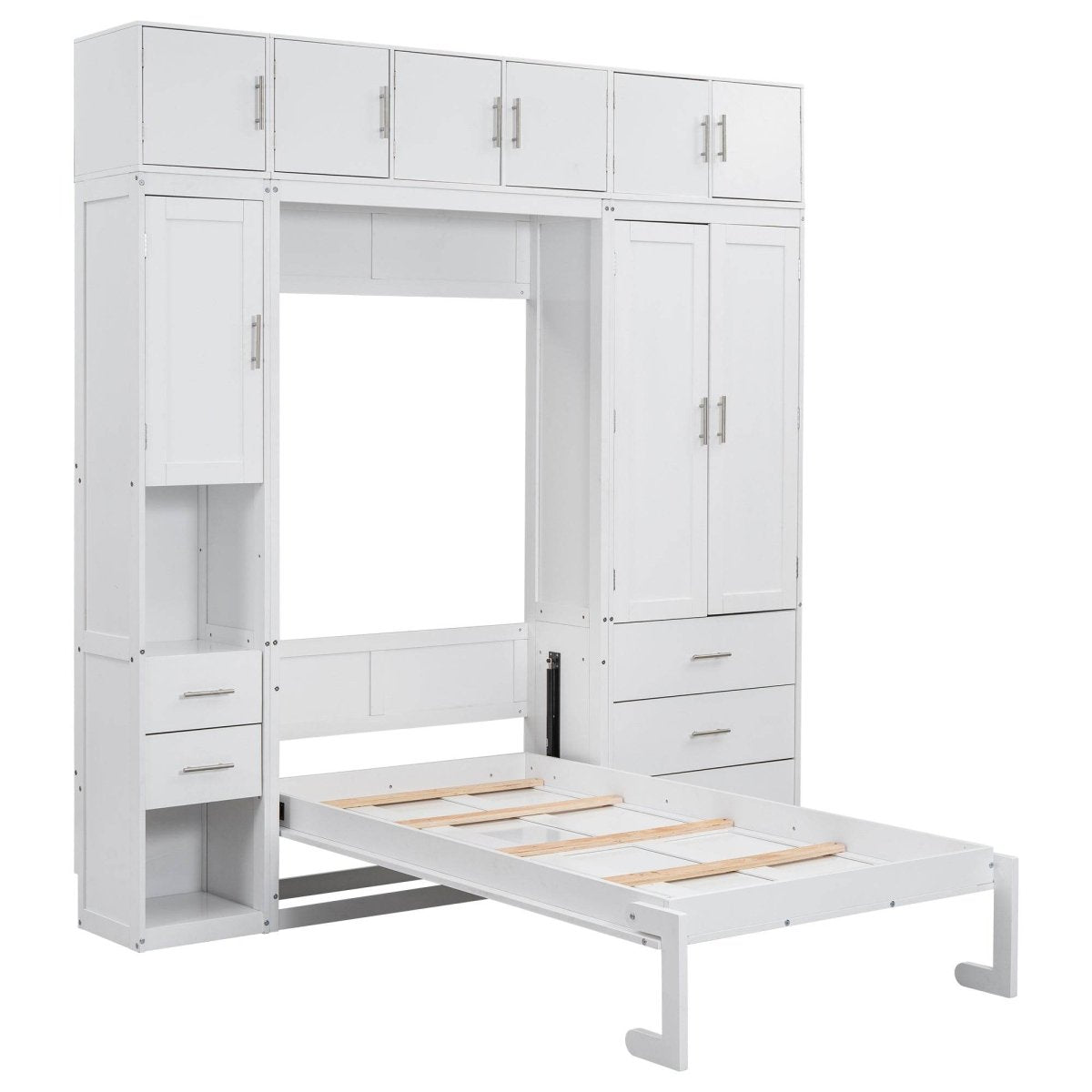 Twin Murphy Bed Frame With Lockers And Wardrobes - Driftwood - Sleep Galleria