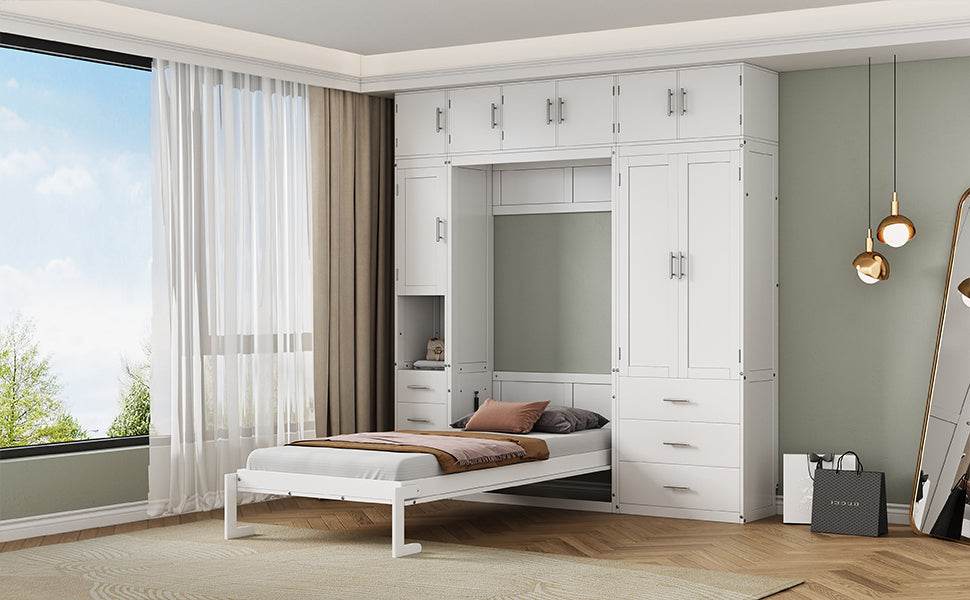 Twin Murphy Bed Frame With Lockers And Wardrobes - Driftwood - Sleep Galleria