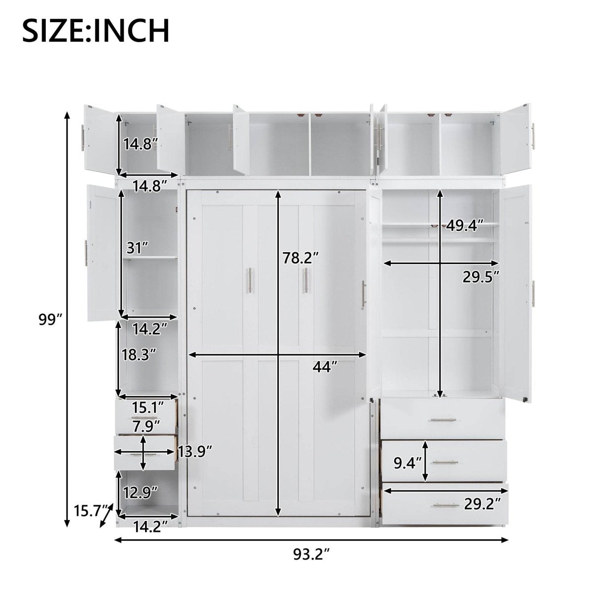Twin Murphy Bed Frame With Lockers And Wardrobes - Driftwood - Sleep Galleria