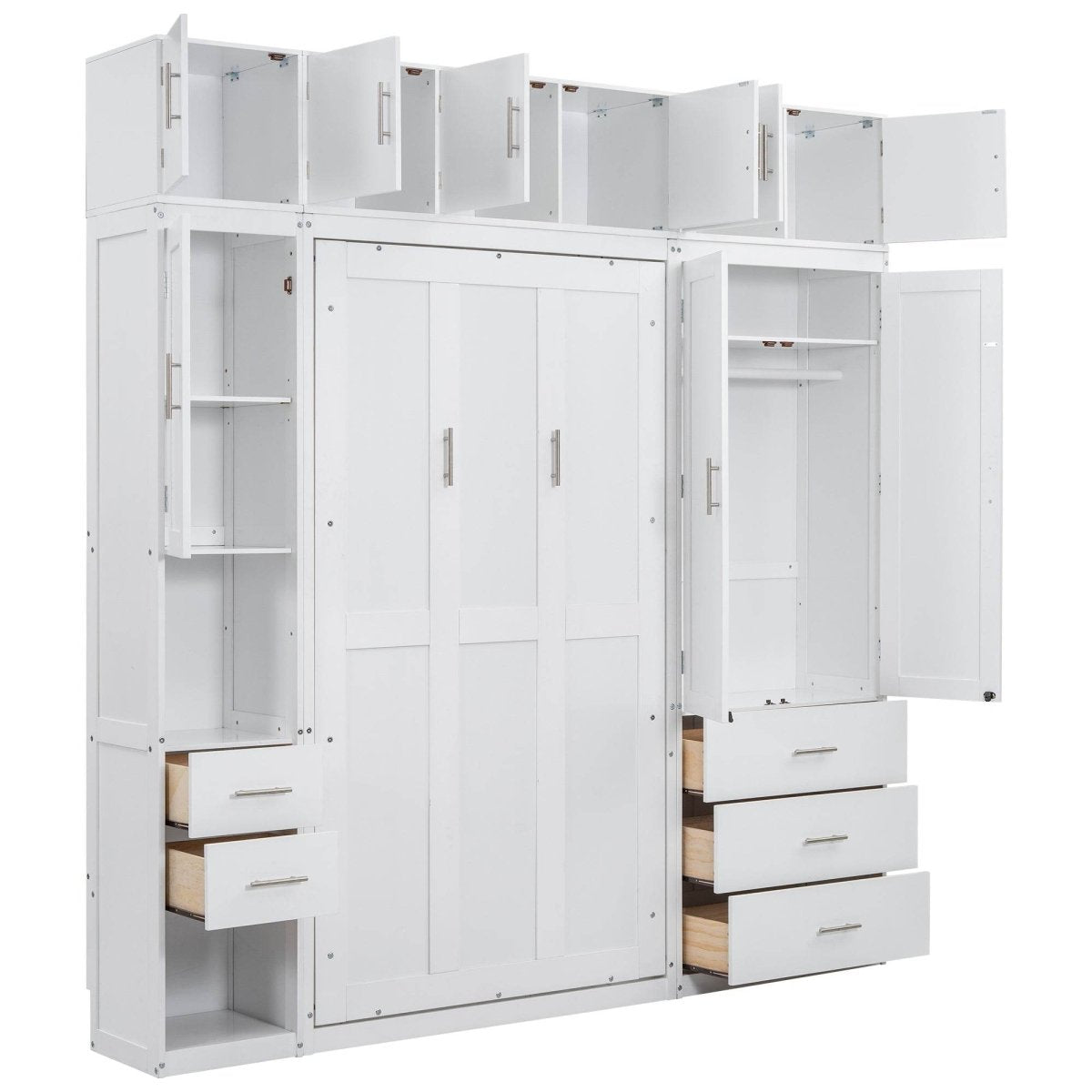Twin Murphy Bed Frame With Lockers And Wardrobes - Driftwood - Sleep Galleria