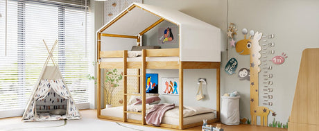 Twin Over Twin Solid Wood Bunk Bed With Tent - Driftwood - Sleep Galleria