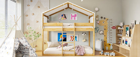 Twin Over Twin Solid Wood Bunk Bed With Tent - Driftwood - Sleep Galleria