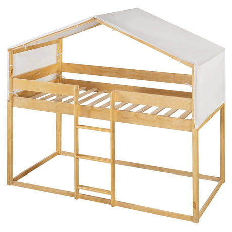 Twin Over Twin Solid Wood Bunk Bed With Tent - Driftwood - Sleep Galleria