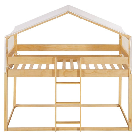 Twin Over Twin Solid Wood Bunk Bed With Tent - Driftwood - Sleep Galleria