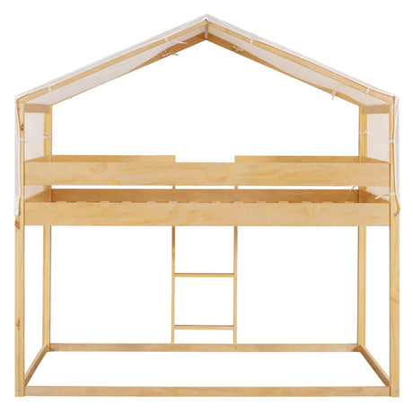 Twin Over Twin Solid Wood Bunk Bed With Tent - Driftwood - Sleep Galleria