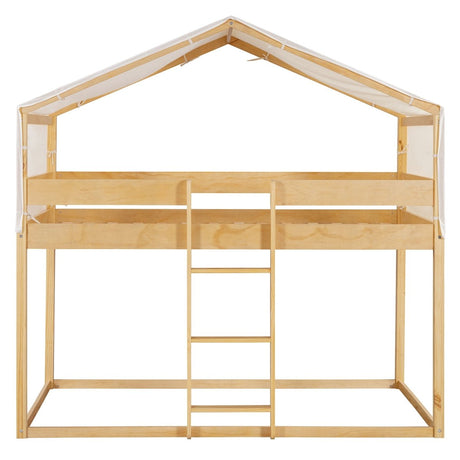 Twin Over Twin Solid Wood Bunk Bed With Tent - Driftwood - Sleep Galleria