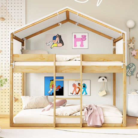 Twin Over Twin Solid Wood Bunk Bed With Tent - Driftwood - Sleep Galleria