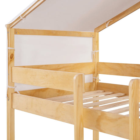 Twin Over Twin Solid Wood Bunk Bed With Tent - Driftwood - Sleep Galleria