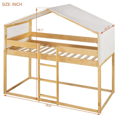 Twin Over Twin Solid Wood Bunk Bed With Tent - Driftwood - Sleep Galleria