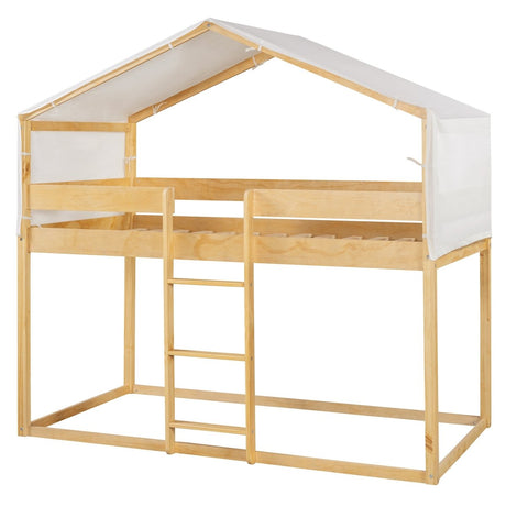 Twin Over Twin Solid Wood Bunk Bed With Tent - Driftwood - Sleep Galleria