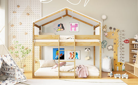 Twin Over Twin Solid Wood Bunk Bed With Tent - Driftwood - Sleep Galleria