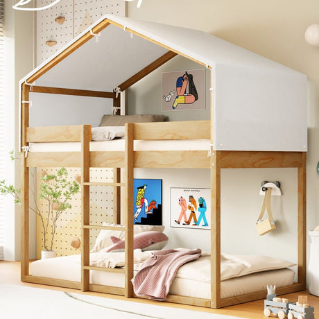 Twin Over Twin Solid Wood Bunk Bed With Tent - Driftwood - Sleep Galleria