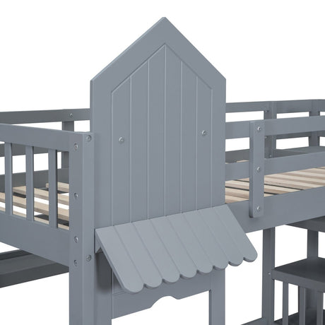 Twin - Over - Twin Solid Wood Castle Style Bunk Bed - Driftwood - Sleep Galleria