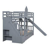 Twin - Over - Twin Solid Wood Castle Style Bunk Bed - Driftwood - Sleep Galleria