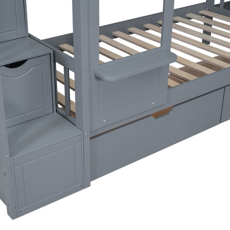 Twin - Over - Twin Solid Wood Castle Style Bunk Bed - Driftwood - Sleep Galleria