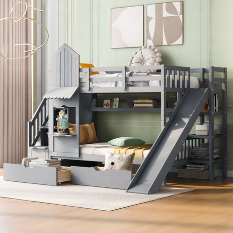 Twin - Over - Twin Solid Wood Castle Style Bunk Bed - Driftwood - Sleep Galleria