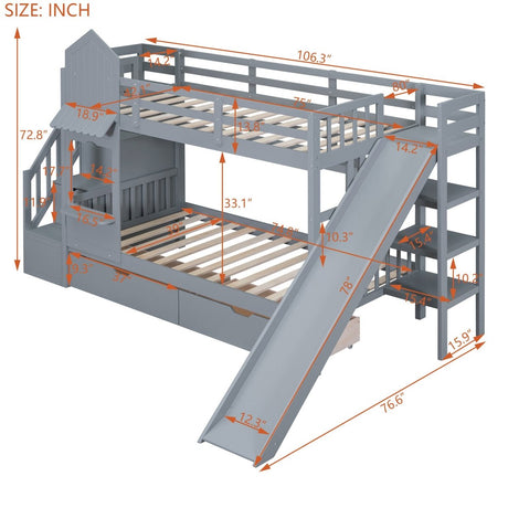 Twin - Over - Twin Solid Wood Castle Style Bunk Bed - Driftwood - Sleep Galleria