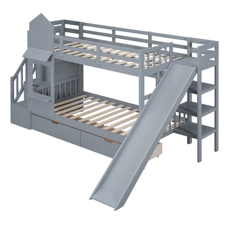 Twin - Over - Twin Solid Wood Castle Style Bunk Bed - Driftwood - Sleep Galleria