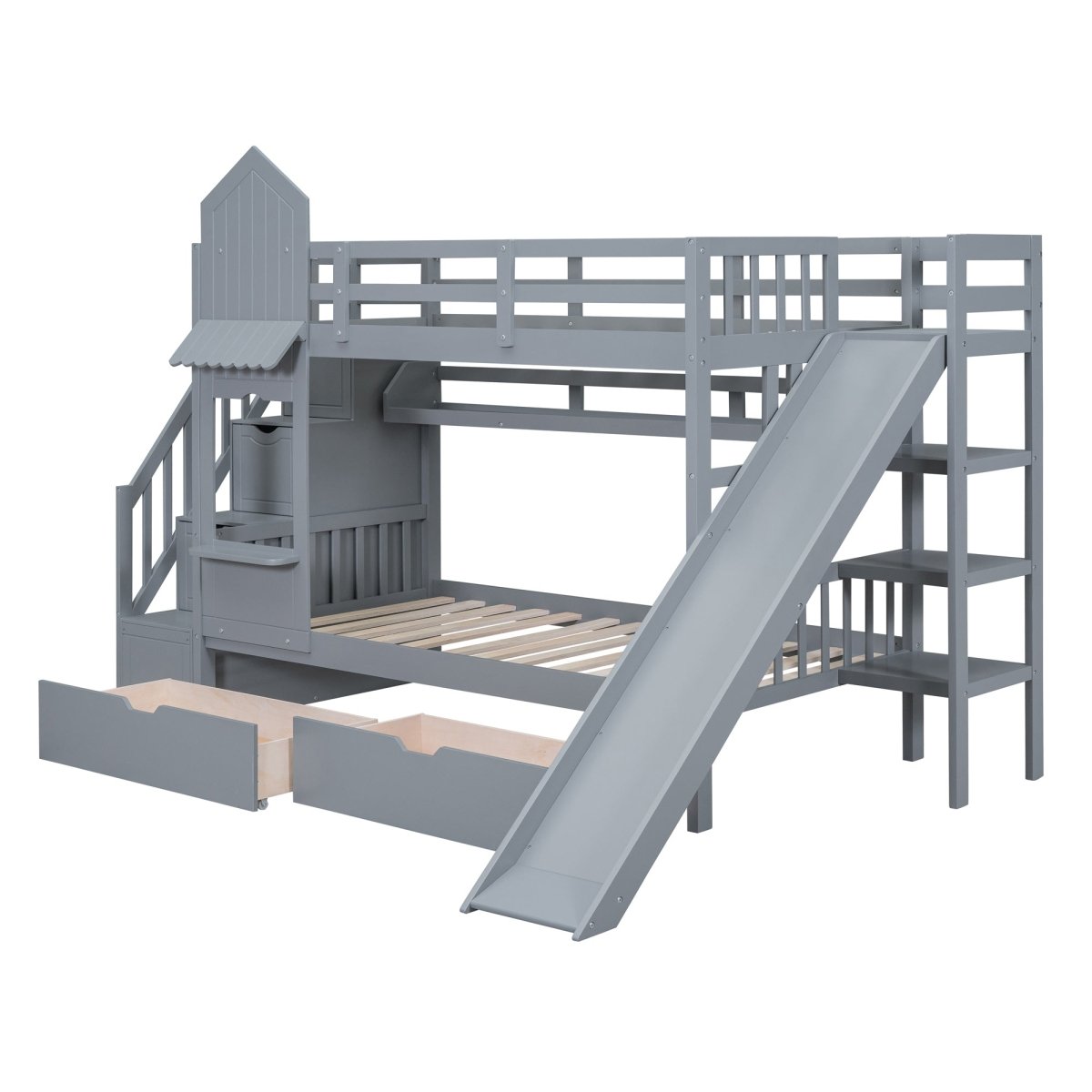 Twin - Over - Twin Solid Wood Castle Style Bunk Bed - Driftwood - Sleep Galleria