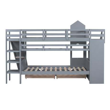 Twin - Over - Twin Solid Wood Castle Style Bunk Bed - Driftwood - Sleep Galleria
